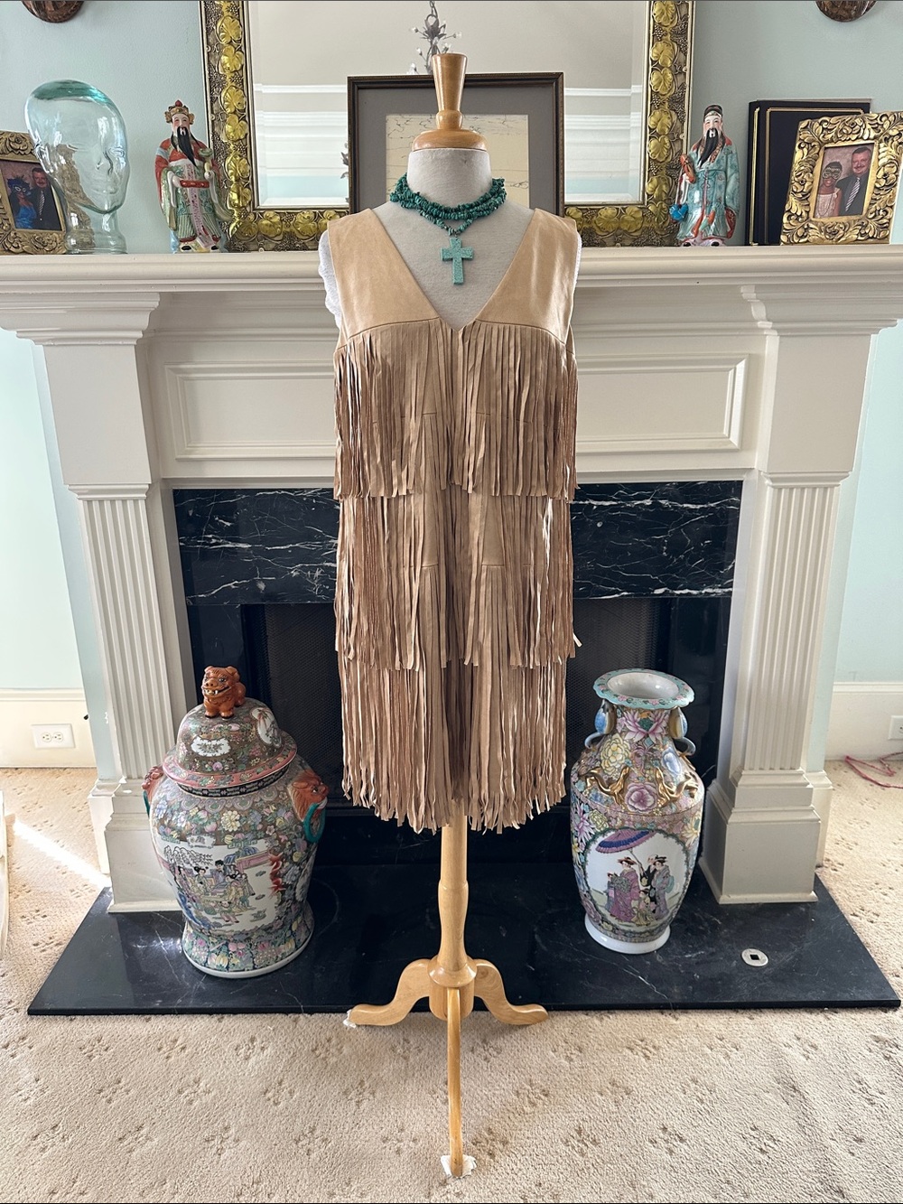 Avec Les Filles Tan Suede Fringe Mini Dress. NWT